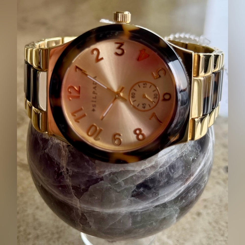 Silpada "Timeless Tortoise” Resin Stainless Steel Gold Watch KRT0061 NWT - Picture 8 of 8